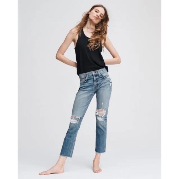 Rag & Bone Women’s 29 Dre Low-Rise Ankle Slim Boyfriend Distressed Jeans‎ - Picture 1 of 5